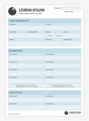 a clean form for customer information. template document vector on real estate, finance credit mortg