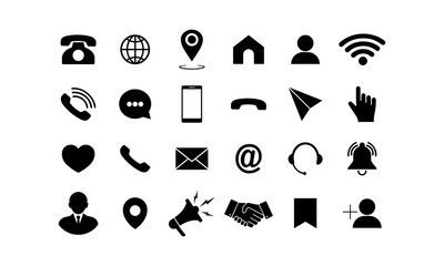Poster - Set of communication icons. Phone, mobile phone, retro phone, location, mail and web site symbols on isolated background for applications, web, app. EPS 10 vector