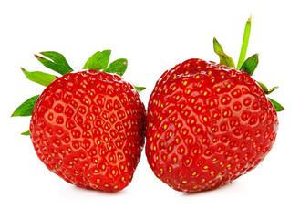 Wall Mural - Two strawberries isolated on white background