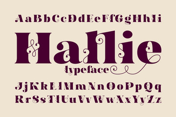 Fototapete - Classic vector font set named Hallie with elegant curly shapes