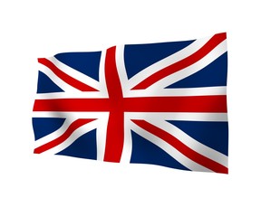 Waving flag of the Great Britain. British flag. United Kingdom of Great Britain and Northern Ireland. State symbol of the UK. 3D illustration