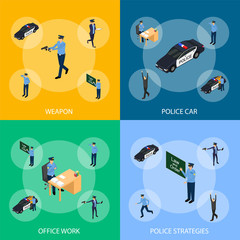 Canvas Print - Character Policeman in Uniform Concept Banner Set 3d Isometric View. Vector