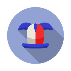Poster - fan cap with horns long shadow icon. Simple color vector of Russian fan atributs icons for ui and ux, website or mobile application