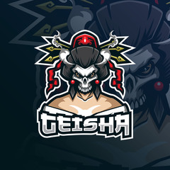 Wall Mural - geisha mascot logo design vector with modern illustration concept style for badge, emblem and tshirt printing. skull geisha illustration for sport and esport team.