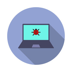 Aufkleber - beetle in laptop long shadow icon. Simple color vector of virus and antivirus icons for ui and ux, website or mobile application