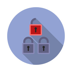 Aufkleber - hacked locks long shadow icon. Simple color vector of virus and antivirus icons for ui and ux, website or mobile application
