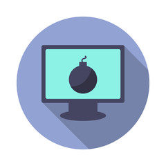 Aufkleber - bomb in the computer long shadow icon. Simple color vector of virus and antivirus icons for ui and ux, website or mobile application