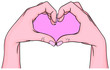 hands making a heart symbol. heart shaped gesture, a message of love. showing I love you. Isolated vector illustration