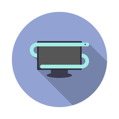 Poster - the worm in the computer long shadow icon. Simple color vector of virus and antivirus icons for ui and ux, website or mobile application
