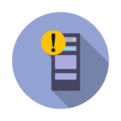 Aufkleber - exclamation point on computer long shadow icon. Simple color vector of virus and antivirus icons for ui and ux, website or mobile application