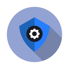 Aufkleber - security setting long shadow icon. Simple color vector of virus and antivirus icons for ui and ux, website or mobile application