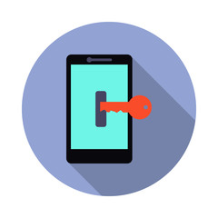 Aufkleber - key for phone long shadow icon. Simple color vector of virus and antivirus icons for ui and ux, website or mobile application