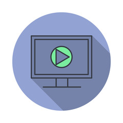Aufkleber - media player on the monitor long shadow icon. Simple color vector of web icons for ui and ux, website or mobile application