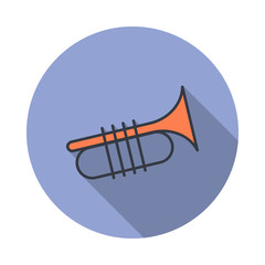 Aufkleber - trombone long shadow icon. Simple color vector of web icons for ui and ux, website or mobile application