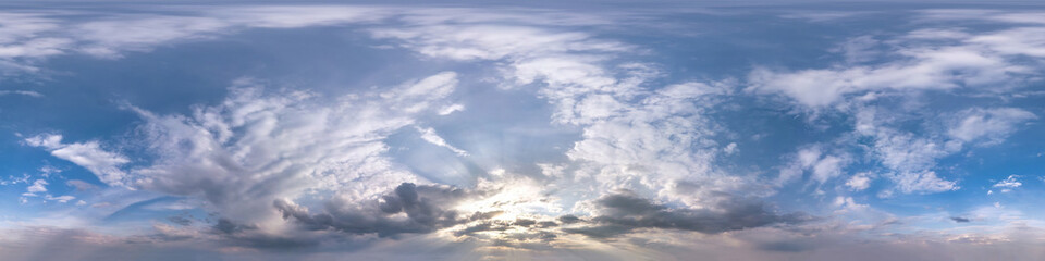 Wall Mural - seamless hdri panorama 360 degrees angle view blue evening sky with beautiful clouds before sunset w