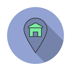 Aufkleber - home destination long shadow icon. Simple color vector of web icons for ui and ux, website or mobile application