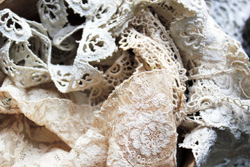  antique lace in bowl collection of delicate trims 