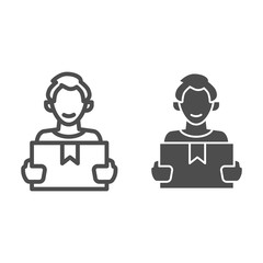 Poster - Client with box line and solid icon, delivery logistic service symbol, courier vector sign on white background, Delivery man holding box icon in outline style. Vector graphics.
