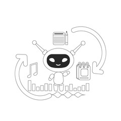 Poster - Personal smart assistant bot thin line concept vector illustration. Helper robot 2D cartoon character for web design. Chatbot, task planning and time management software creative idea