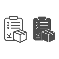 Poster - Approved checklist and box line and solid icon, delivery logistic service symbol, courier report document vector sign on white background, tasks clipboard and box icon outline style. Vector graphics.
