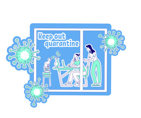 Poster - Keep out quarantine thin line concept vector illustration. Couple at home. Man and woman with laptop. Family relax time. Quarantine 2D cartoon characters for web design. Self isolation creative idea