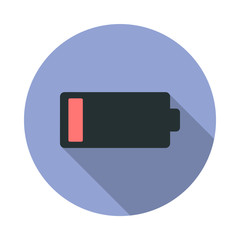 Poster - low battery charge long shadow icon. Simple color vector of web icons for ui and ux, website or mobile application
