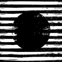 Poster - Round black frame vector illustration. Grunge circle on striped white and black background. Brush texture. Vector design element.