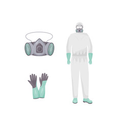 Wall Mural - Protective suit and accessories flat color vector objects set. Personal protective equipment. Hazmat clothes, air purifying respirator and gloves 2D isolated cartoon illustrations on white background