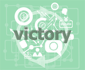 Poster - Text Victory. Business concept . Infographics collection icons of web development, user interface testing, mobile apps. Modern thin line icons set.