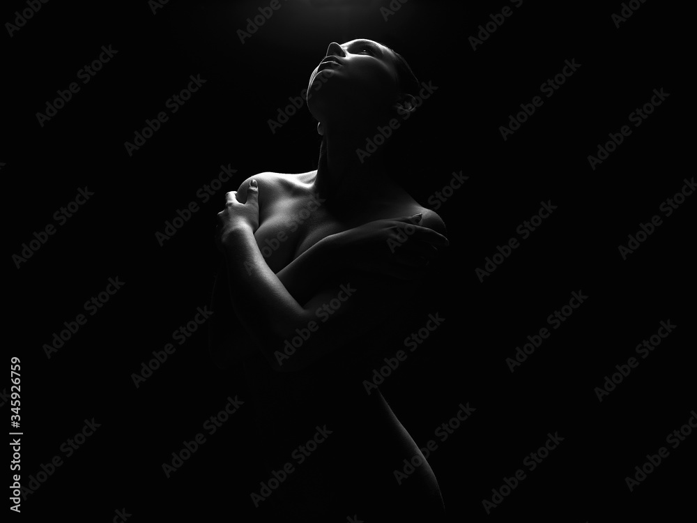 Female silhouette. Beautiful Sexy Naked Body Girl - obrazy, fototapety, plakaty 