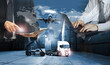 © sittinan - Double exposure of man with Transportation, import-export and logistics concept