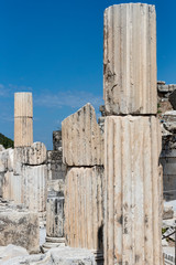 The ruins of the ancient antique city of Ephesus the library building of Celsus, the amphitheater temples and columns. Candidate for the UNESCO World Heritage List 
