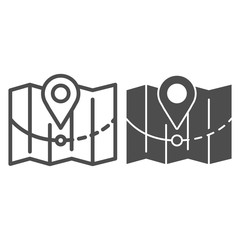 Poster - Map with pointer and route line and solid icon, Shipping delivery service symbol, Package tracking vector sign on white background, fast delivery with location pin icon outline. Vector graphics.