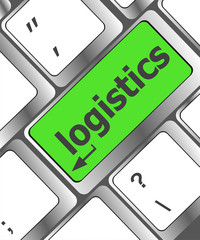 Poster - logistics words on laptop keyboard, business concept