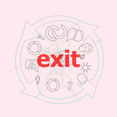 Poster - Text Exit. Social concept . Flat outline linear Infographic