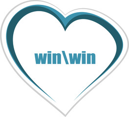Poster - win word. Education concept . Love heart icon button for web services and apps