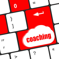 Poster - coaching word. keyboard key showing business insurance concept