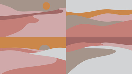 Poster - illustration of a desert scenery. set of horizontal wallpaper with desert decorations. natural pattern pastel colour image.