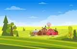 Fototapeta Pokój dzieciecy - Agriculture Field Farm Rural Meadow Nature Scene Landscape Illustration