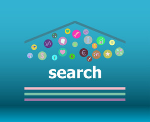 Poster - Text Search on digital background. SEO web development concept