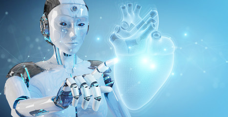 Poster - Robot using digital x-ray of human heart holographic scan projection 3D rendering