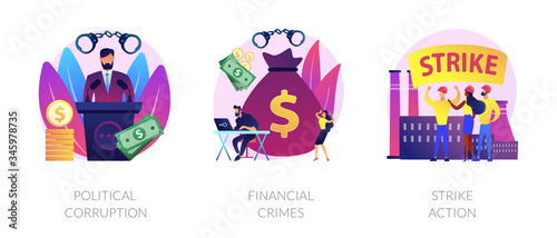 Fotomural Dishonest government, money laundering, social demonstration icons set