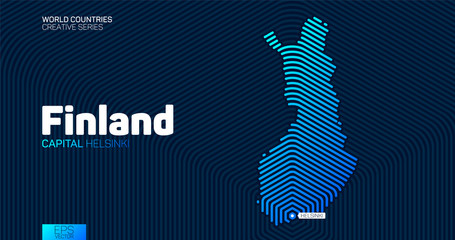 Wall Mural - abstract map of finland with hexagon lines