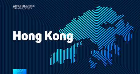 Wall Mural - abstract map of hong kong with hexagon lines