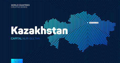 Wall Mural - abstract map of kazakhstan with hexagon lines