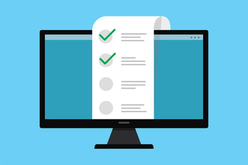 online survey concept. cartoon ballot page on monitor display. quiz, referendum or election backgrou