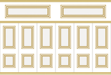 Poster - 3d rendering. modern gold square classical frame pattern design on white wood vintage wall background.