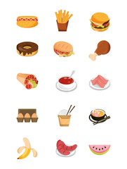 Canvas Print - food menu restaurant snack ingredient flat style icons set