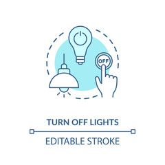 Turn off light turquoise concept icon. Hand pressing lamp switch. Preserving energy usage. Resource saving idea thin line illustration. Vector isolated outline RGB color drawing. Editable stroke