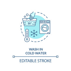 Wall Mural - Wash in cold water turquoise concept icon. Low temperature for laundry. Washing machine. Resource saving idea thin line illustration. Vector isolated outline RGB color drawing. Editable stroke